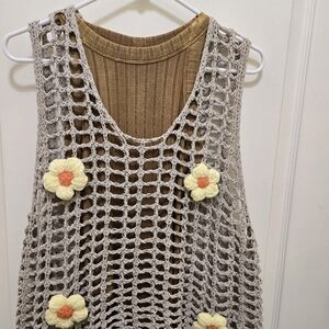 POL Crochet Overlay with Floral Accents - Paired With Tank!
